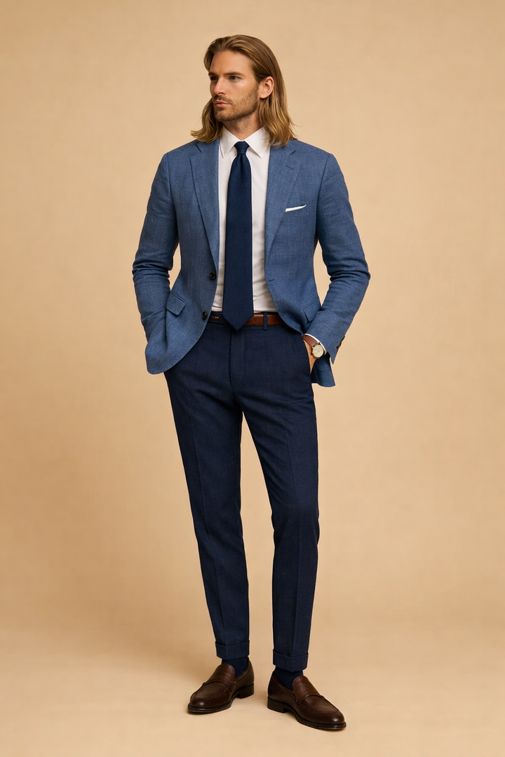 Men's elegant slim fit button-up jacket, perfect for formal or business casual office wear. Stylish & tailored.