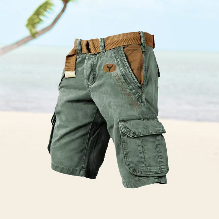 Breathable men's summer cargo shorts, versatile for casual wear and active outdoor use.