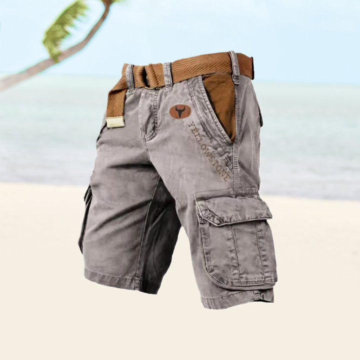 Rugged men's utility cargo shorts, designed for versatility and comfort in any setting.