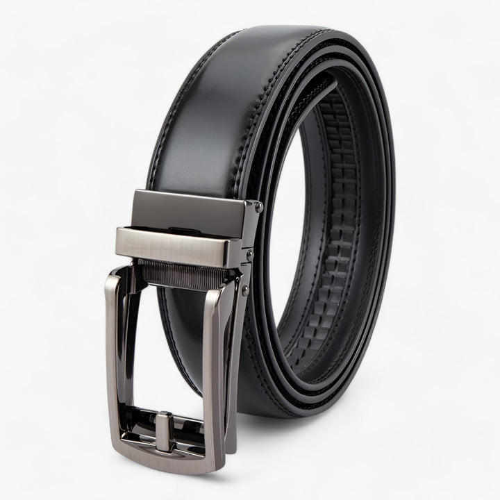 Premium men's adjustable leather belt in genuine cowhide, perfect for durable, timeless style and a perfect fit.