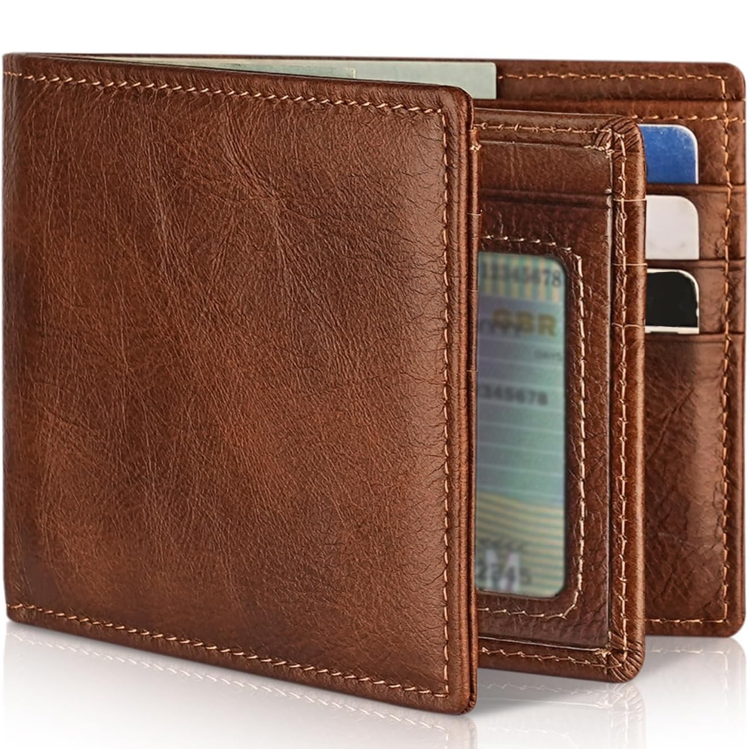 Secure men's travel bifold wallet made from genuine leather with advanced RFID protection.
