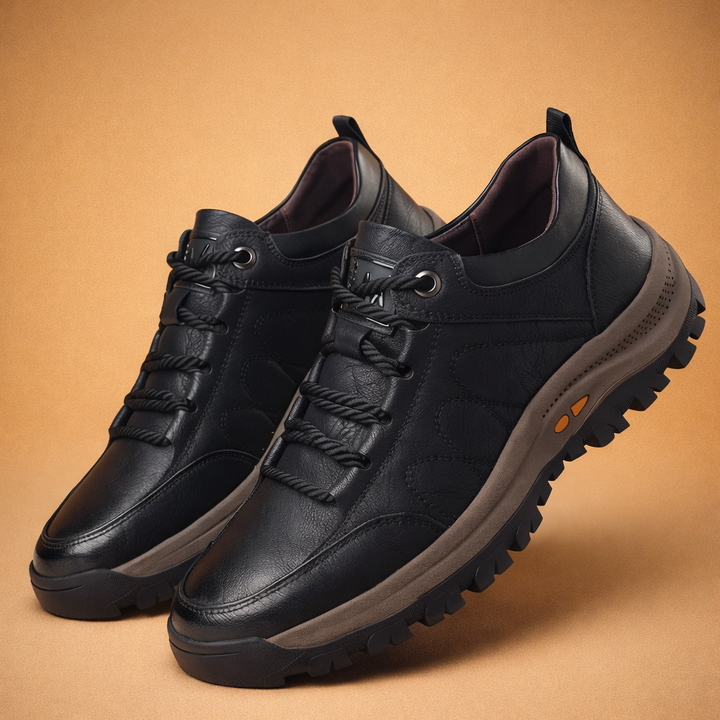 Brown men's casual hand-stitched walking shoes, offering all-day comfort, ergonomic support, & versatile daily style.