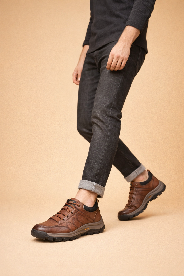 Premium men's hand-stitched casual shoes for all-day comfort & ergonomic support. Perfect versatile footwear for urban walking.
