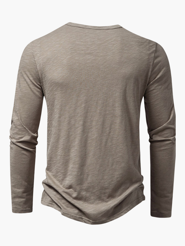Men's comfortable Henley long sleeve t-shirt. Perfect for a casual, stylish, relaxed everyday look for men's fashion.