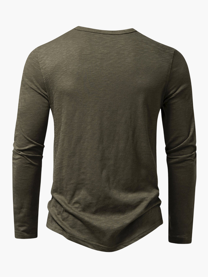 Classic White Men's Henley Long Sleeve T-Shirt. Comfortable, stylish, & perfect for everyday casual wear & relaxed fit.