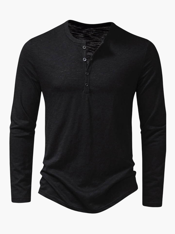 Men's Henley long sleeve t-shirt, perfect for a layered look or casual everyday wear. Comfortable & stylish casual top.