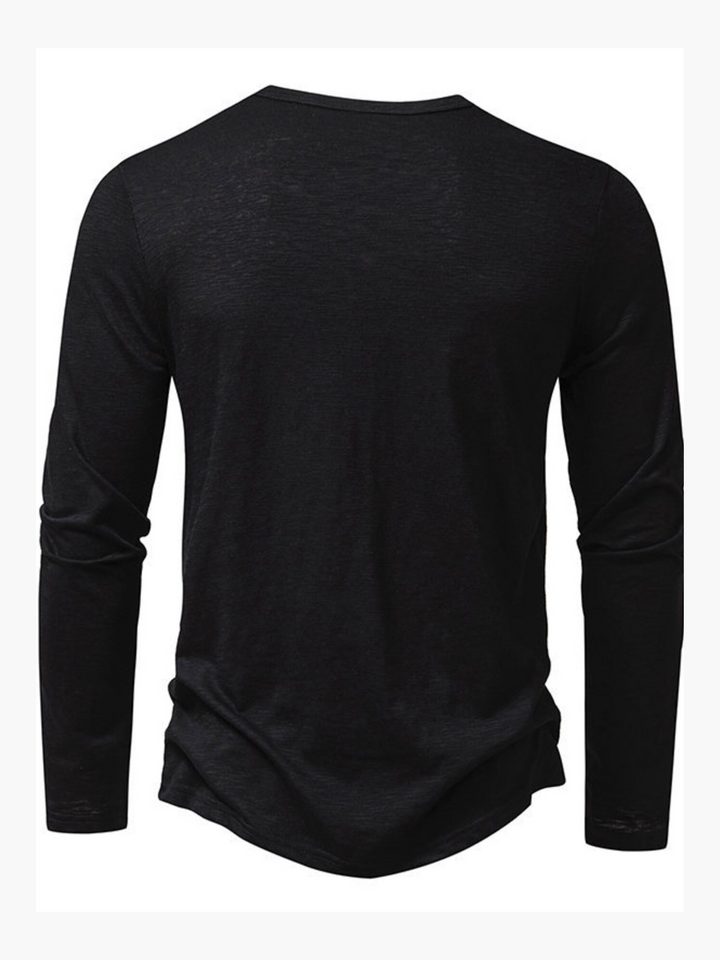 Relaxed fit men's Henley long sleeve t-shirt. Comfortable casual top with button detail for everyday style & comfort.