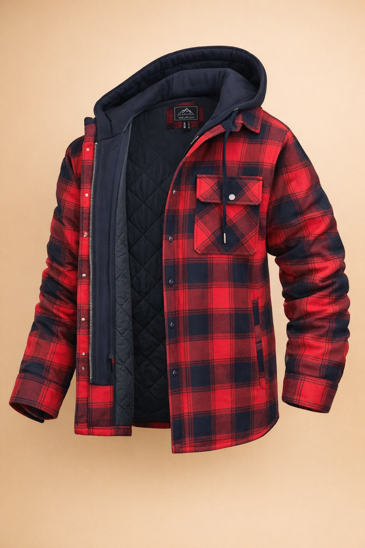 Men's modern fit hooded jacket, front closure, versatile style, perfect casual outerwear for all seasons.