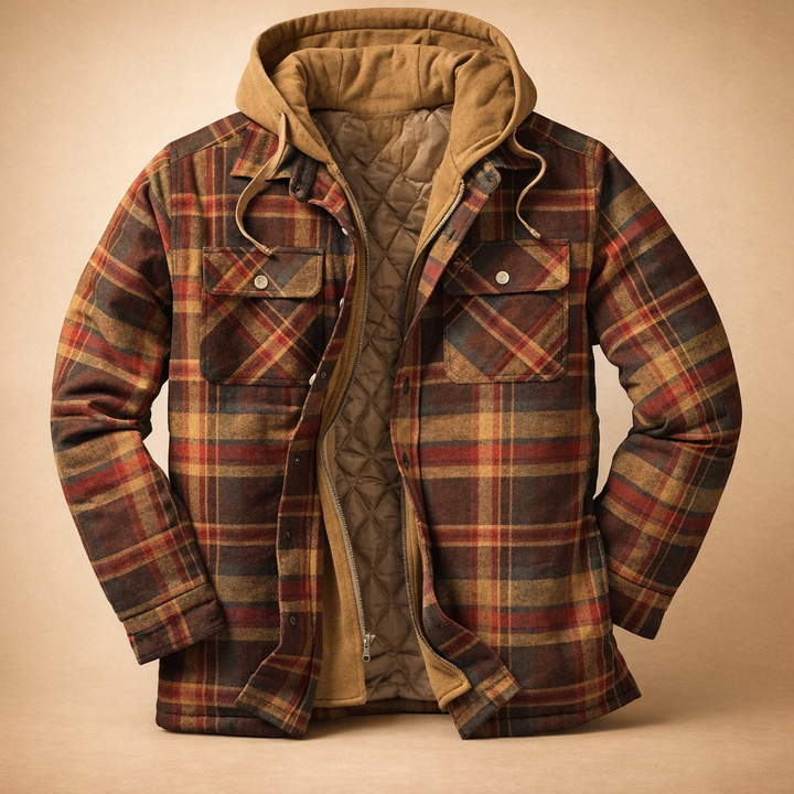 Men's fashion hooded jacket, front closure, versatile modern fit for everyday comfort & casual outerwear.