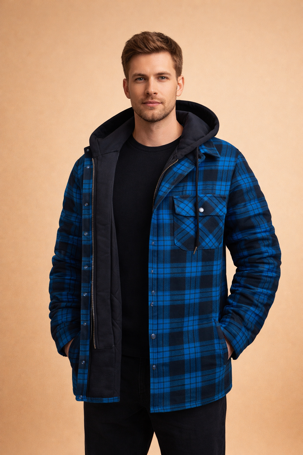 Men's versatile hooded jacket, sleek front closure, modern fit, perfect for everyday casual style.