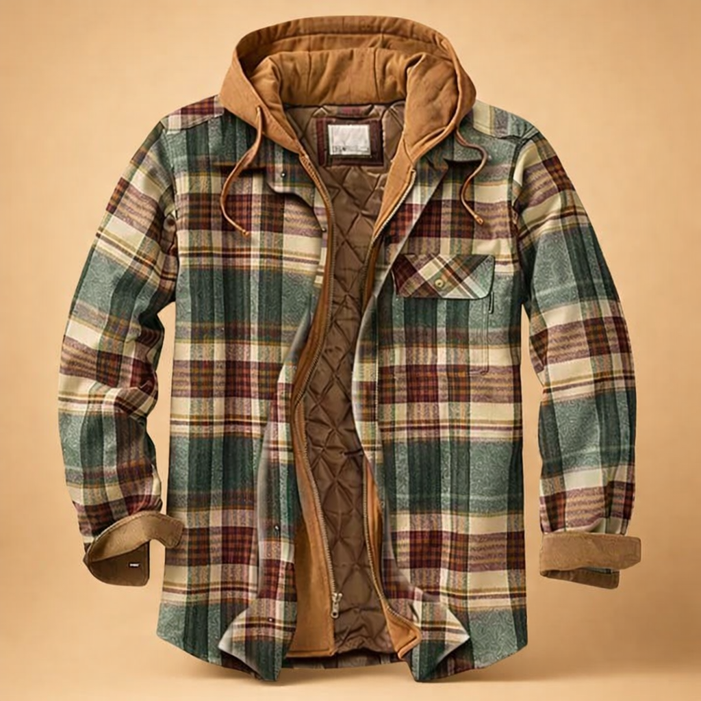 Stylish men's outerwear: hooded jacket with front closure, modern fit, comfort, and versatile fashion.