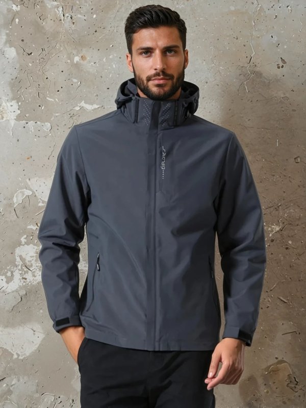 Lightweight men's waterproof hooded jacket, perfect for hiking, commuting & all-season wear.