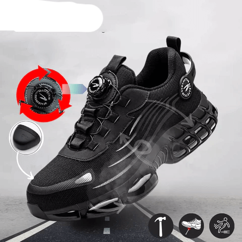 Puncture resistant men's safety sneakers with steel toe. Non-slip protective footwear for durable work comfort.