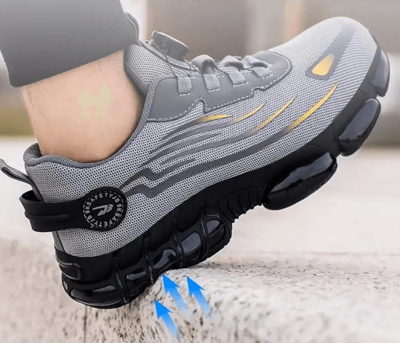 Modern men's athletic safety sneakers. Steel toe, puncture resistant, non-slip for protective, stylish work.
