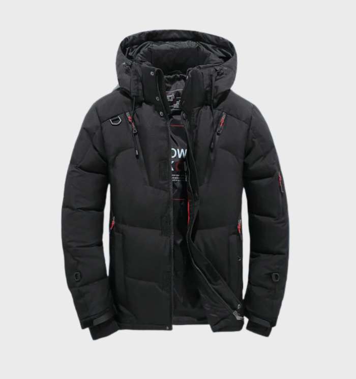 Heavy-duty men's waterproof & windproof winter parka. Insulated warm coat for outdoor cold weather activities.