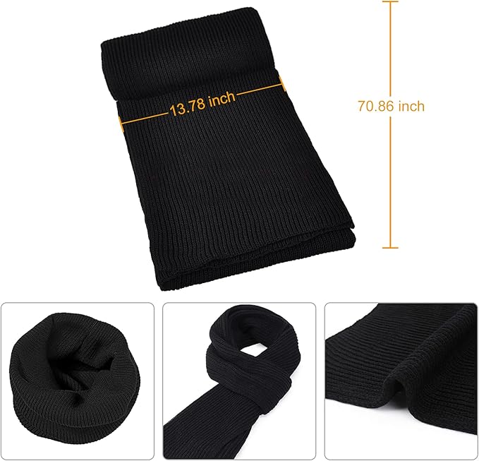 Functional men's winter accessories: Beanie, warm scarf & smart touchscreen gloves.