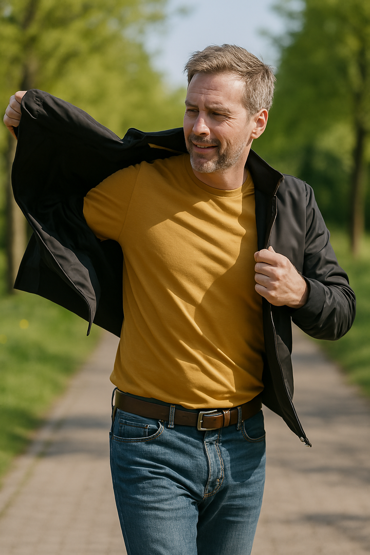 Versatile men's lightweight windbreaker jacket. Great for spring, summer, fall, travel. Ideal activewear.