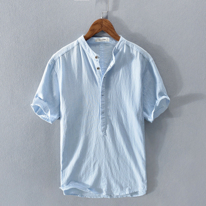 Stylish men's casual summer button-up shirt, ideal lightweight top for holiday wear and vacation outfits.