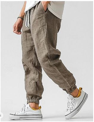 Men's lightweight khaki cargo pants, ideal for casual summer utility & travel. Features straight leg design.