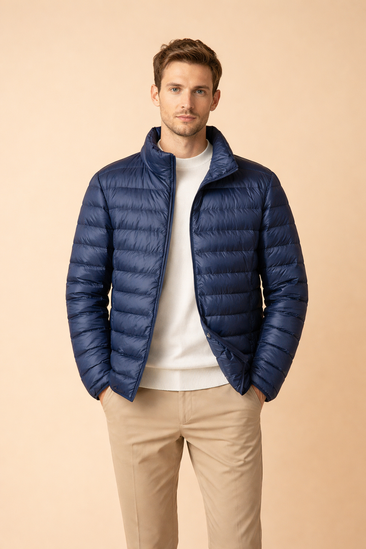 Comfortable men's lightweight quilted jacket, offering modern style & warmth for daily wear.