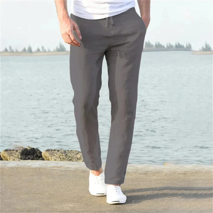 Breathable men's linen summer trousers, straight leg, relaxed fit, ultimate comfort for warm weather fashion.