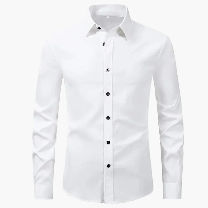 Men's long sleeve button-up dress shirt. Ideal for formal, business, office wear & casual men's fashion.