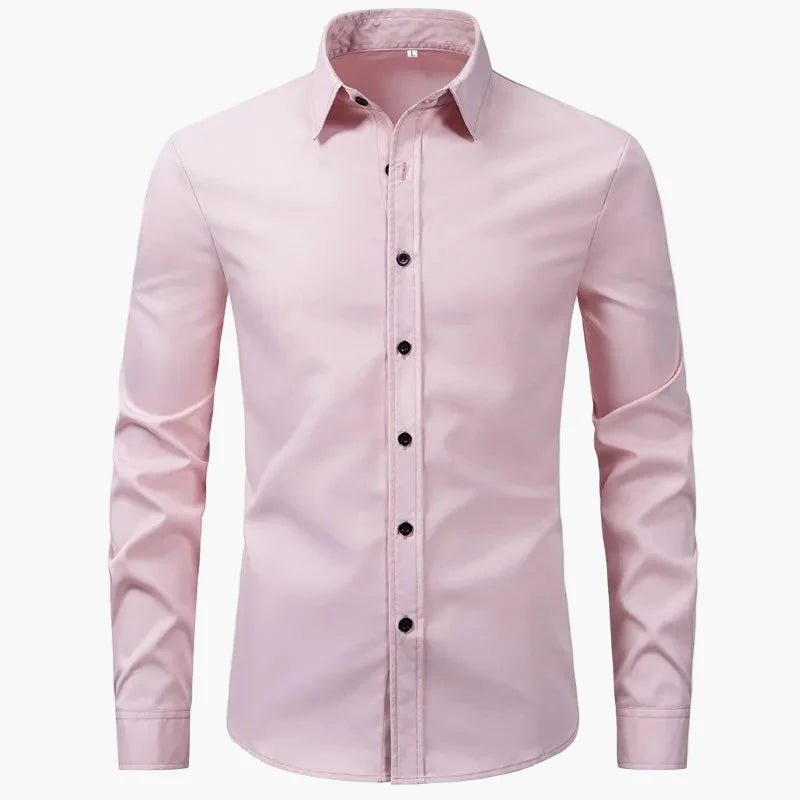 Men's plus size long sleeve button-up dress shirt. Comfortable formal shirt for work, office, or events.
