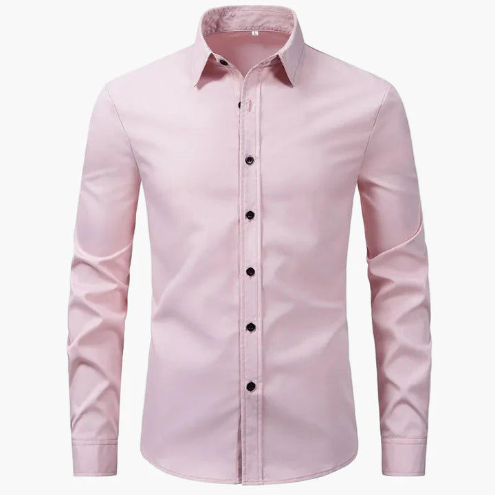 Men's plus size long sleeve button-up dress shirt. Comfortable formal shirt for work, office, or events.