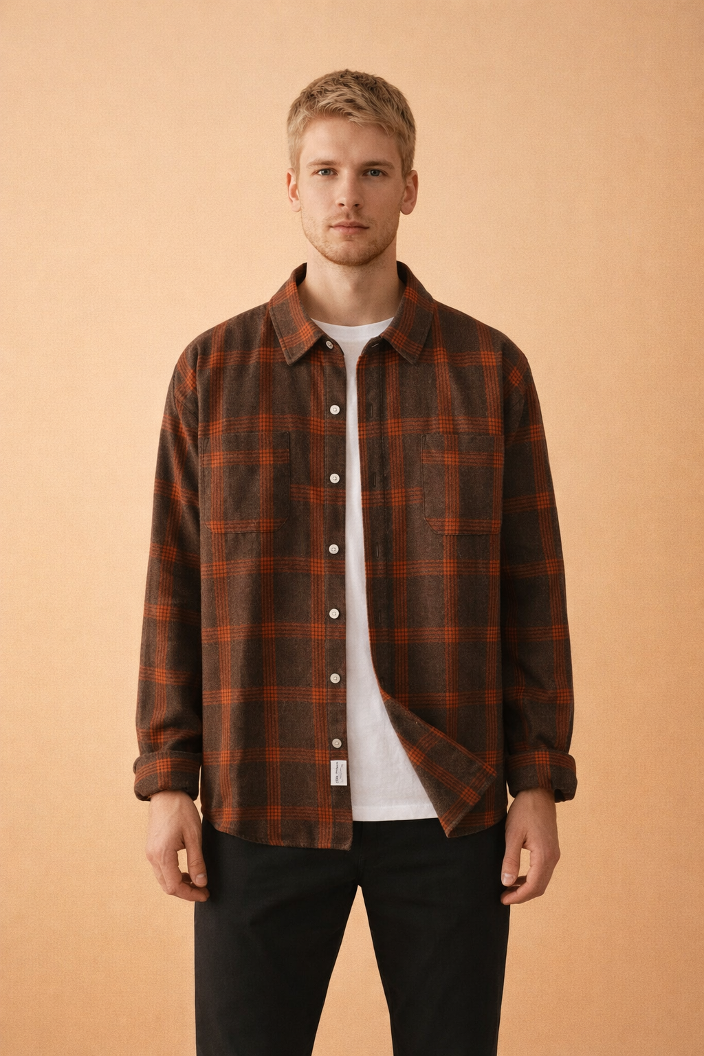 Men's long sleeve plaid check shirt in blue, red & white. Ideal for casual wear, layered look or overshirt style.