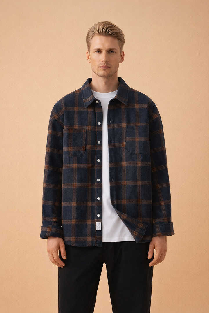 Stylish men's long sleeve checked shirt with button front for everyday casual fashion and comfortable wear.
