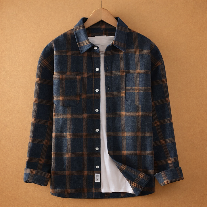 Trendy men's long sleeve plaid check shirt, perfect as an overshirt or for a smart casual layered look.