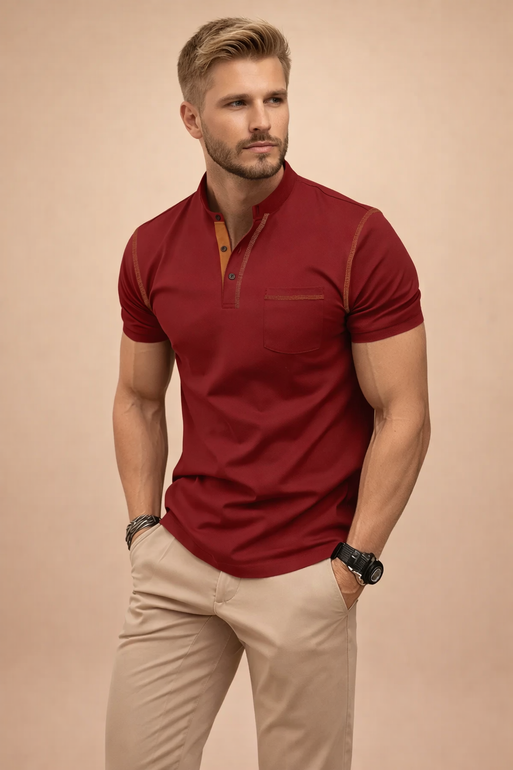 Elegant men's short sleeve polo in a modern fit, a versatile collared t-shirt for casual & smart casual looks.