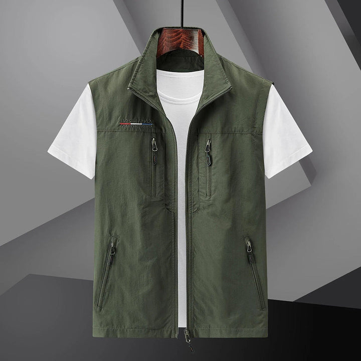 Versatile men's multi-pocket utility vest for summer travel, fishing, hiking. Lightweight, breathable, and functional.