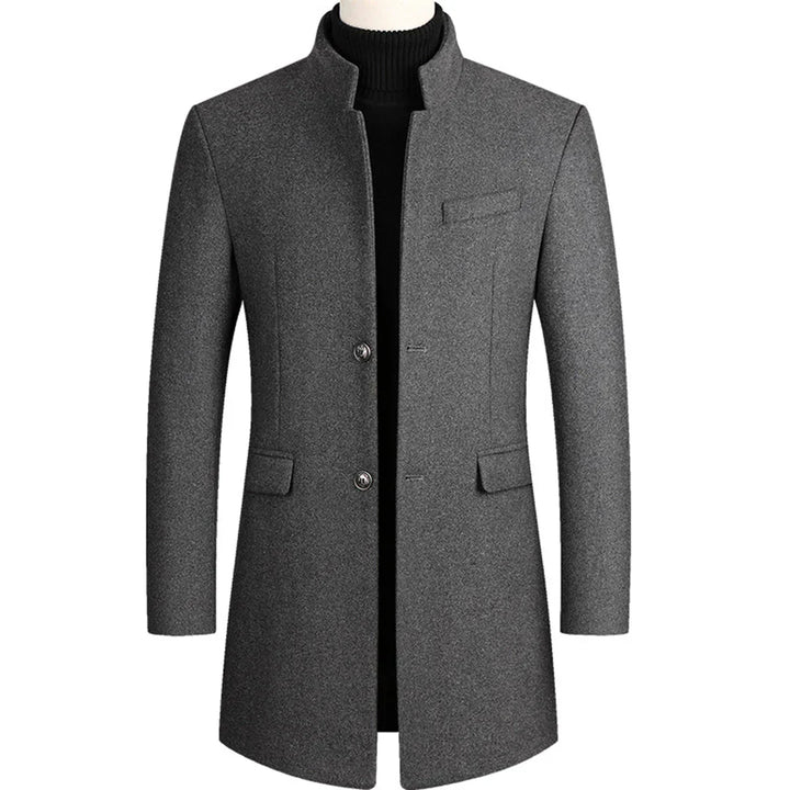 Elegant men's long formal coat, perfect for professional attire & winter fashion. Features a stylish lapel collar.