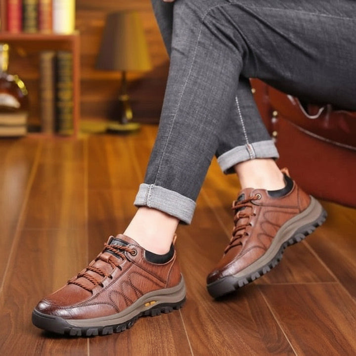 Men's waterproof orthopedic walking shoes, comfortable with robust arch support for long walks.