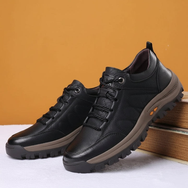 Waterproof men's walking shoes, orthopedic with superior arch support for outdoor adventures.