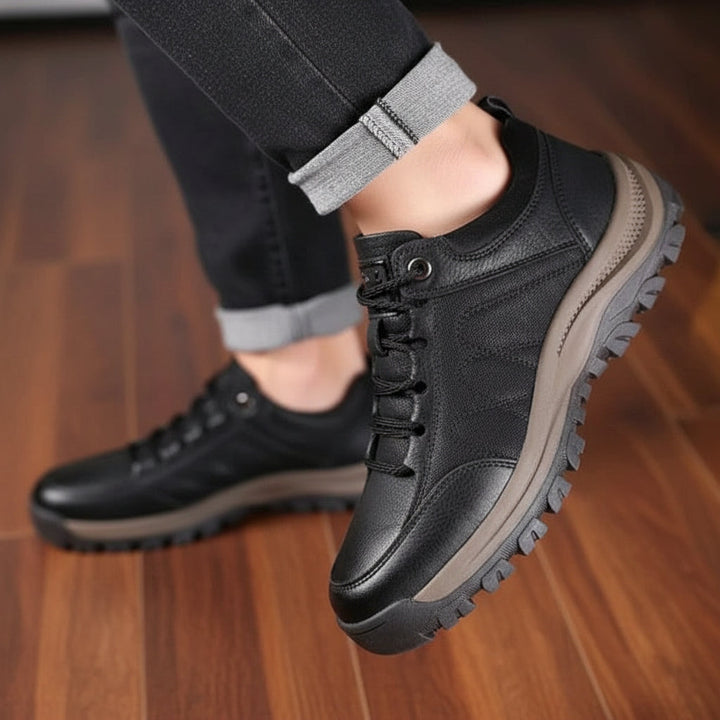 Durable men's waterproof orthopedic walking shoes with arch support and non-slip sole for stability.