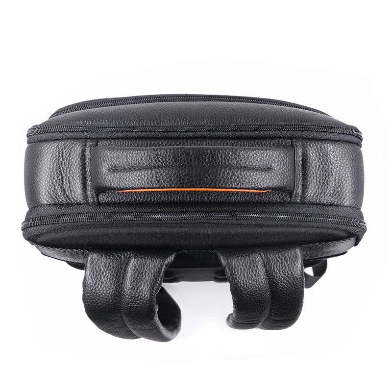 Stylish men's anti-theft leather backpack, perfect for work or travel, featuring a secure fingerprint lock.