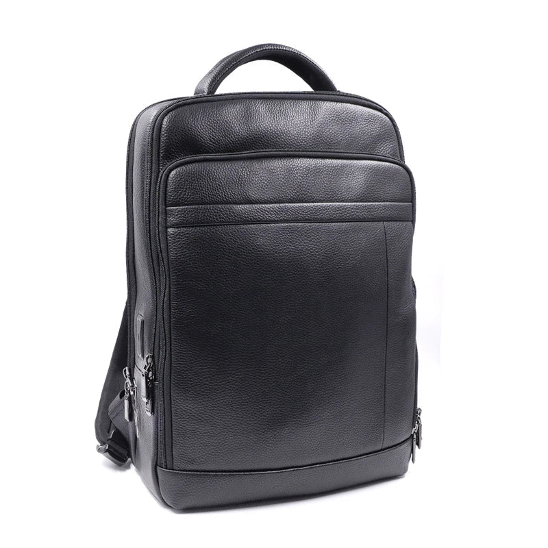 Durable men's anti-theft leather backpack with advanced fingerprint security lock, ideal for business and daily use.