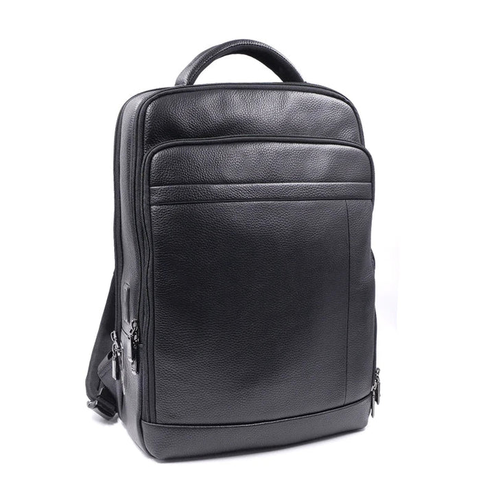 Durable men's anti-theft leather backpack with advanced fingerprint security lock, ideal for business and daily use.