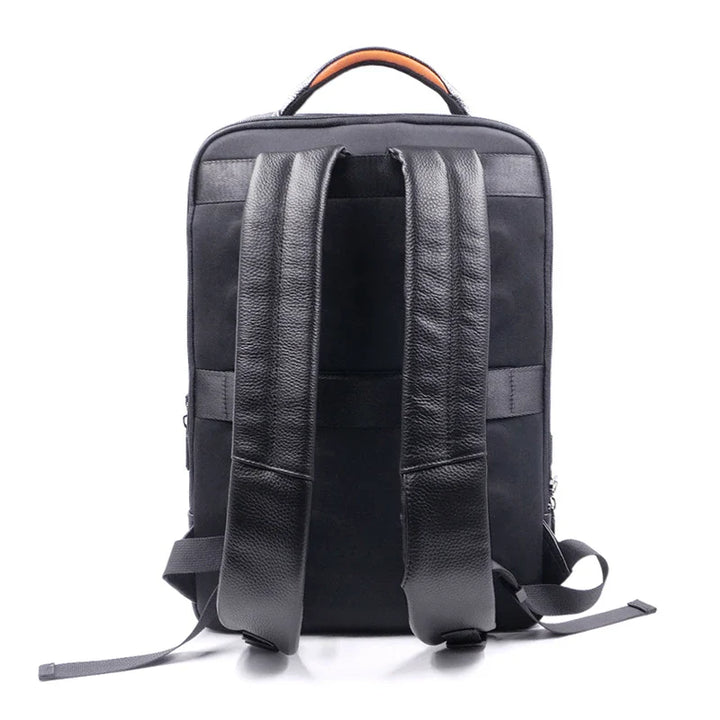 Luxury men's leather anti-theft backpack with biometric fingerprint access, combining style and high-tech security.