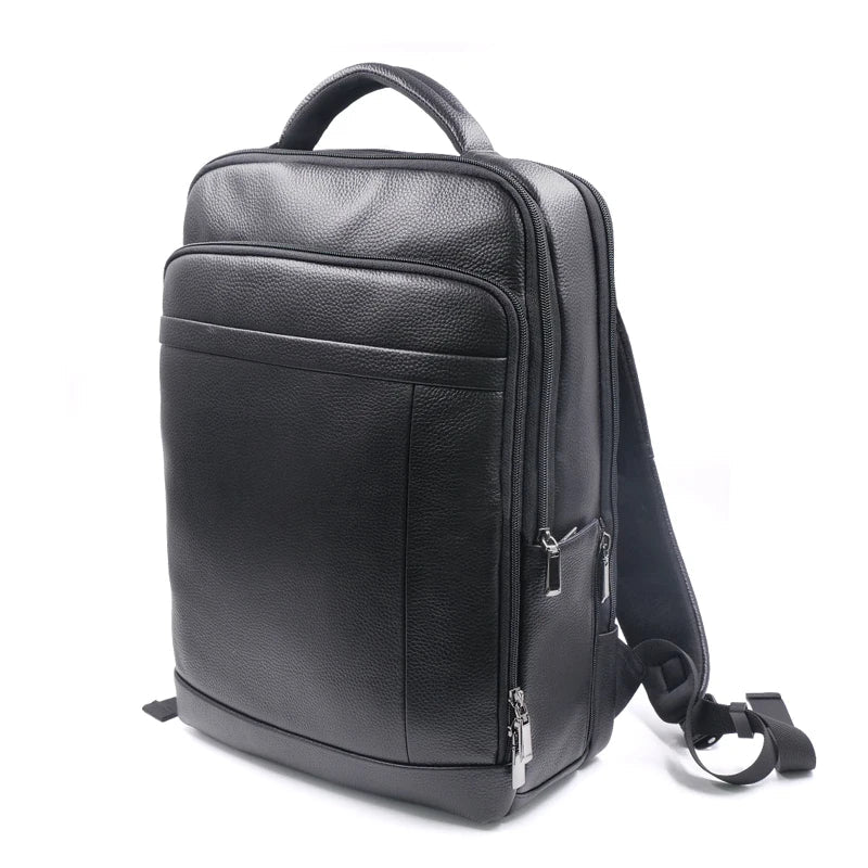 Versatile men's leather anti-theft backpack, featuring a biometric fingerprint lock for ultimate security during travel.