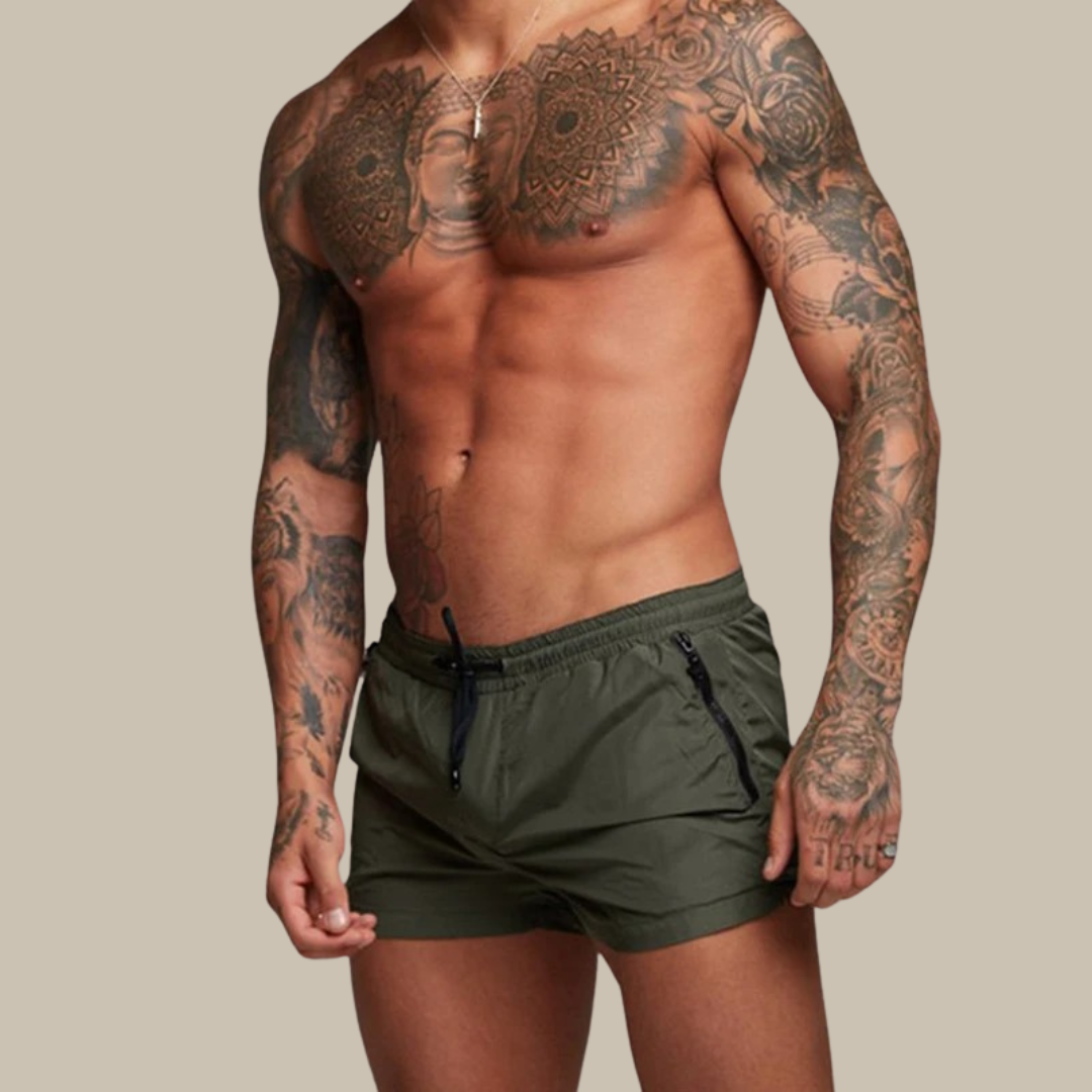 Durable men's quick dry swim shorts, stretchy for freedom of movement, great for all water sports.