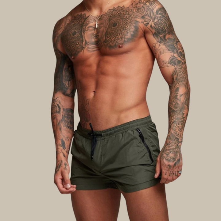 Durable men's quick dry swim shorts, stretchy for freedom of movement, great for all water sports.