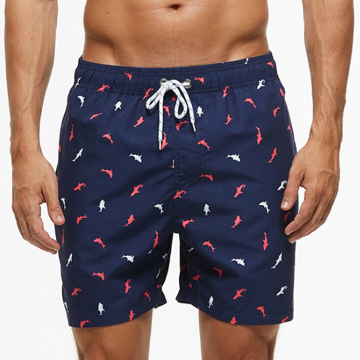 Men's quick-dry swim shorts in a modern print, perfect for beach, pool, and summer adventures.