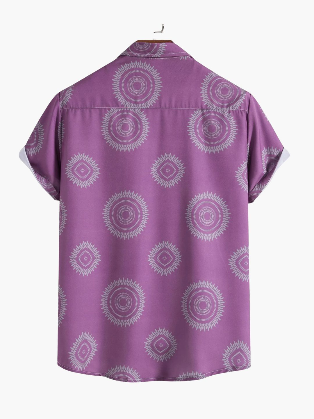 Red-violet men's tropical print Hawaiian shirt, ideal for resort wear, beach days, and effortless summer style.
