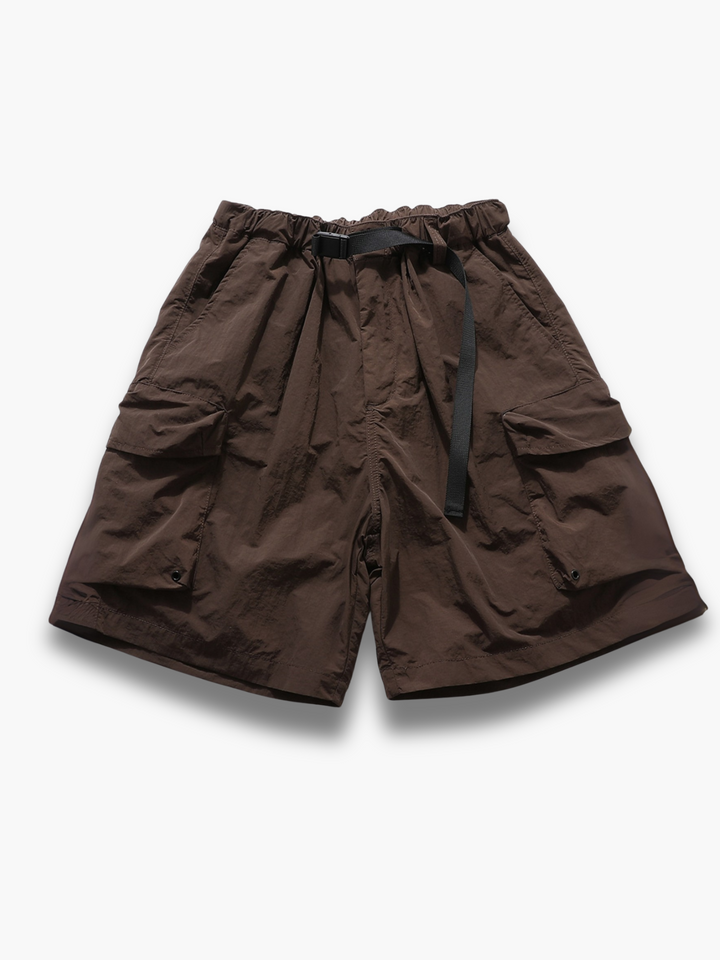 Men's relaxed fit cargo shorts with elastic waist and built-in belt, ideal for comfort and utility wear.