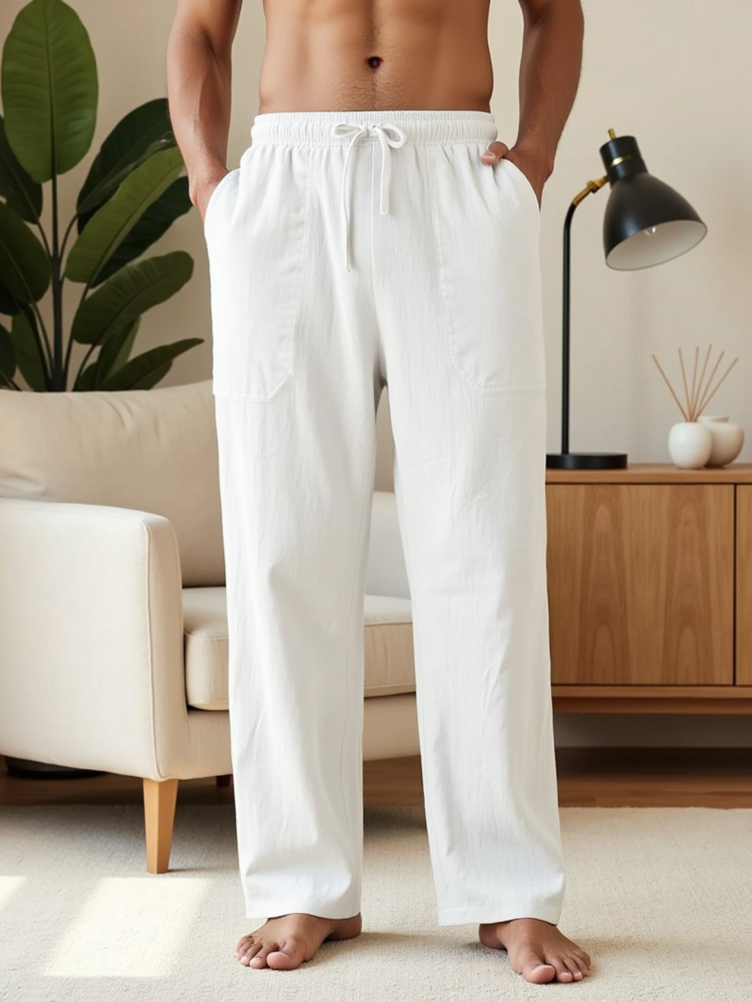 Comfortable men's drawstring lounge pants, ideal for beach wear, summer vacations, or everyday relaxed style.