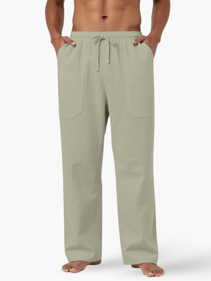 Stylish men's relaxed fit drawstring pants for everyday comfort, ideal as casual trousers or vacation wear.