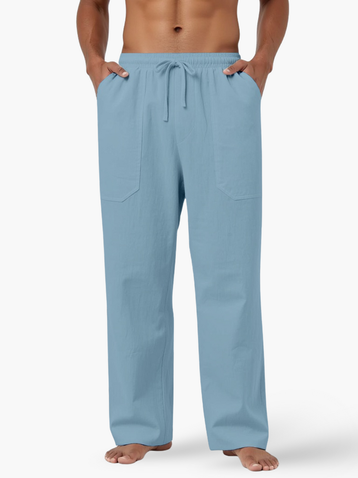 Men's comfortable drawstring relaxed fit pants, excellent for summer, beach, lounge, or casual everyday wear.